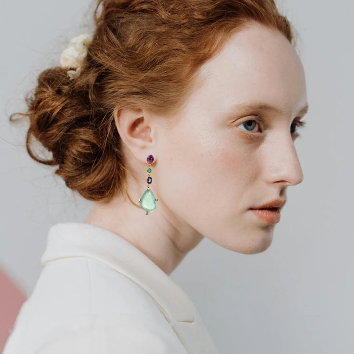 Cascade of Color - Multi-Gemstone Statement Earrings