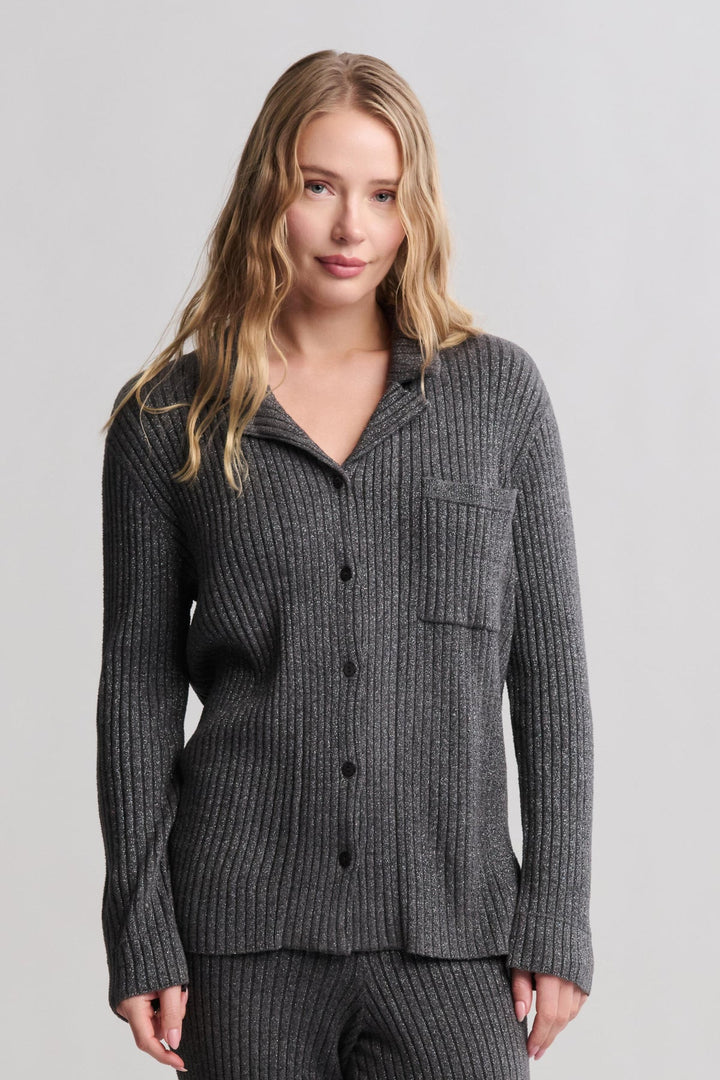 CozyChic Ultra Lite® Lurex Rib Button Front Shirt