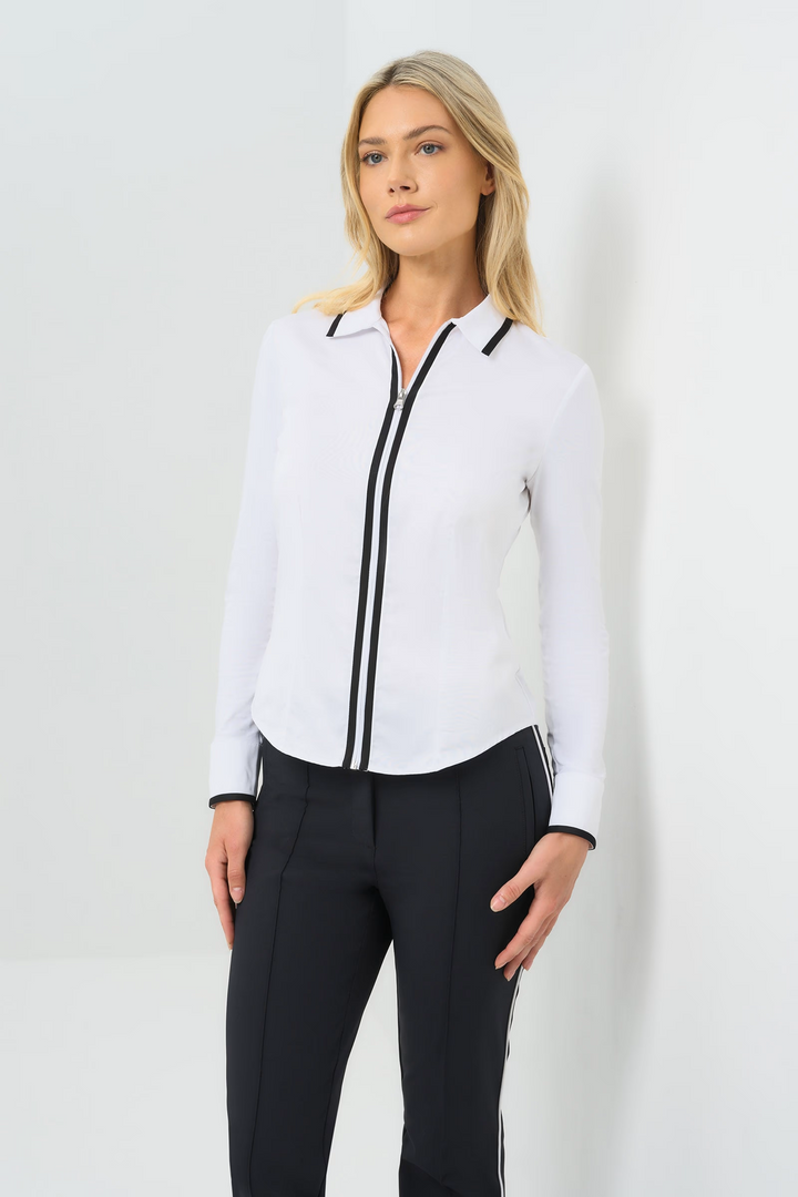 Bruna Collared Zip Top with Poplin Front