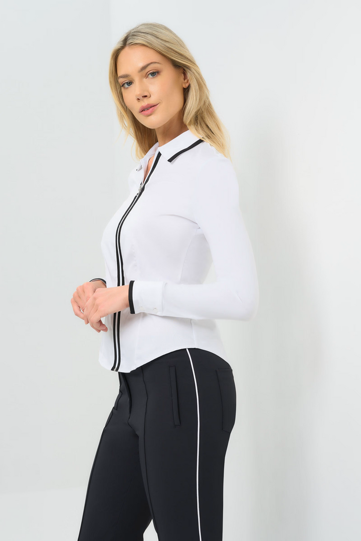 Bruna Collared Zip Top with Poplin Front