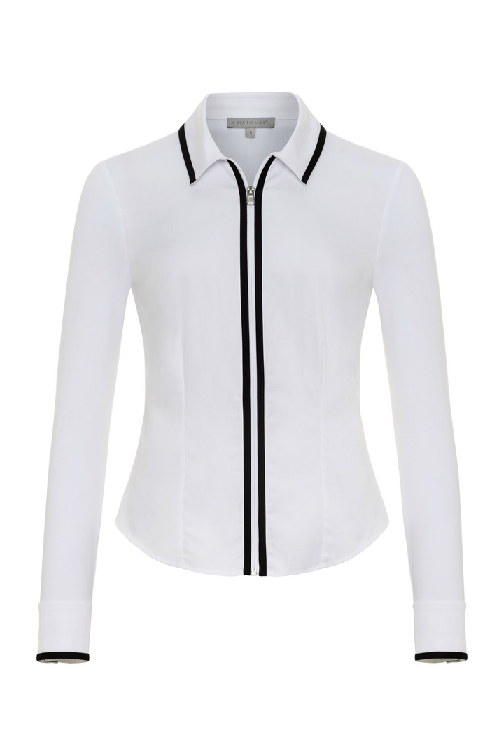 Bruna Collared Zip Top with Poplin Front