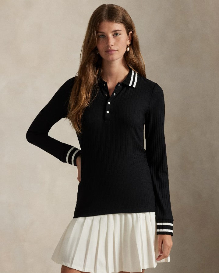 Slim Fit Ribbed Long-Sleeve Polo Shirt