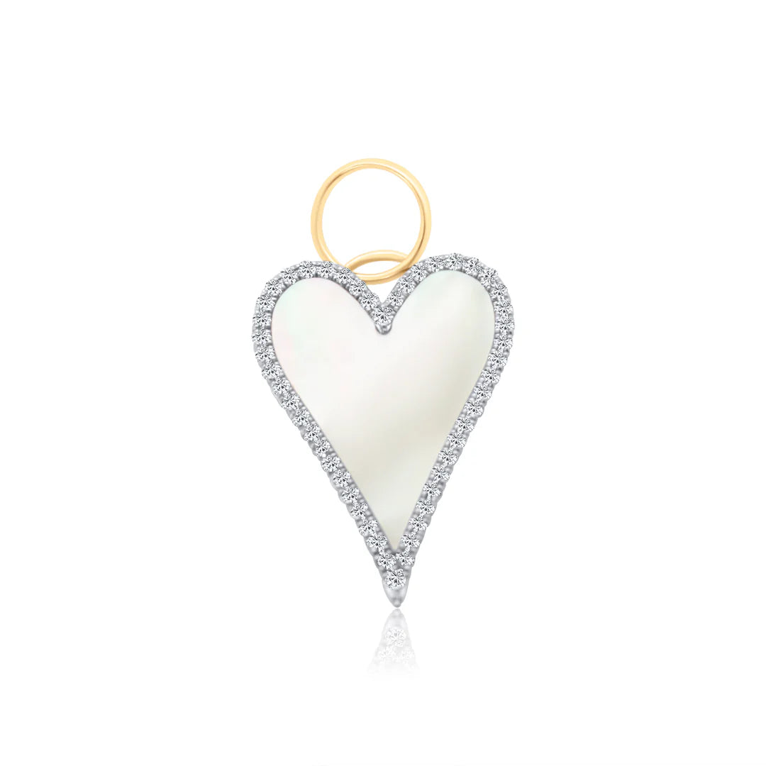 Elongated White Mother of Pearl Diamond Heart Charm