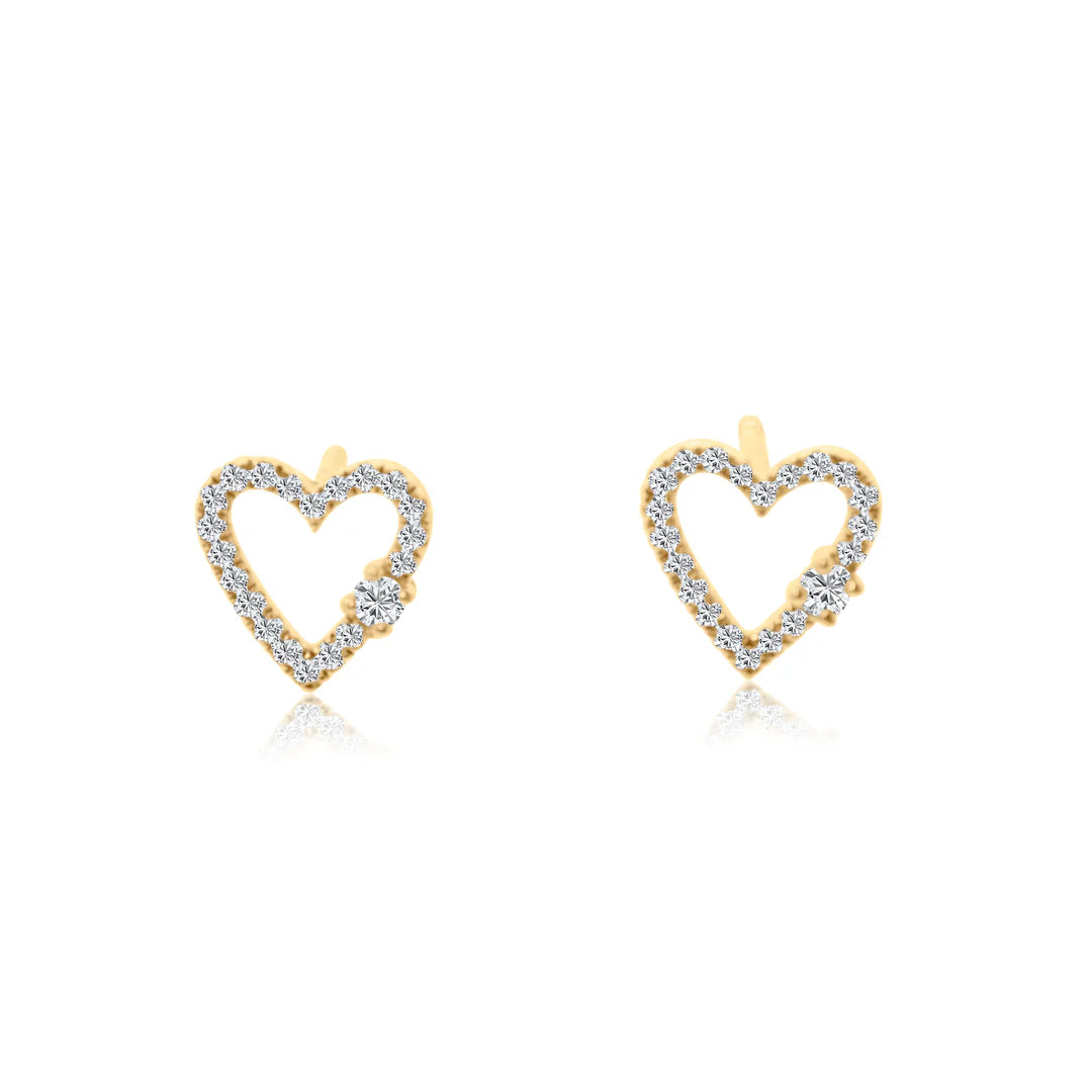 Single Diamond Studded Open Heart Studs