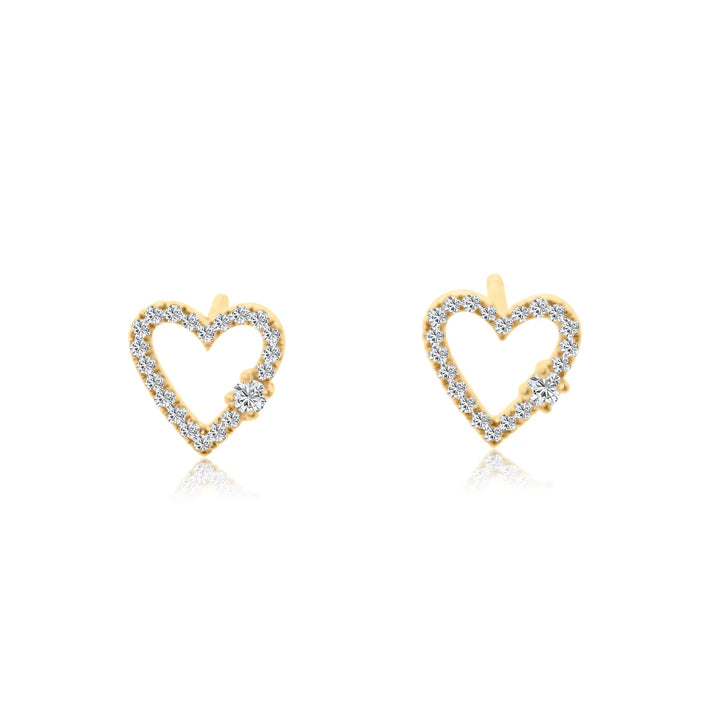 Single Diamond Studded Open Heart Studs
