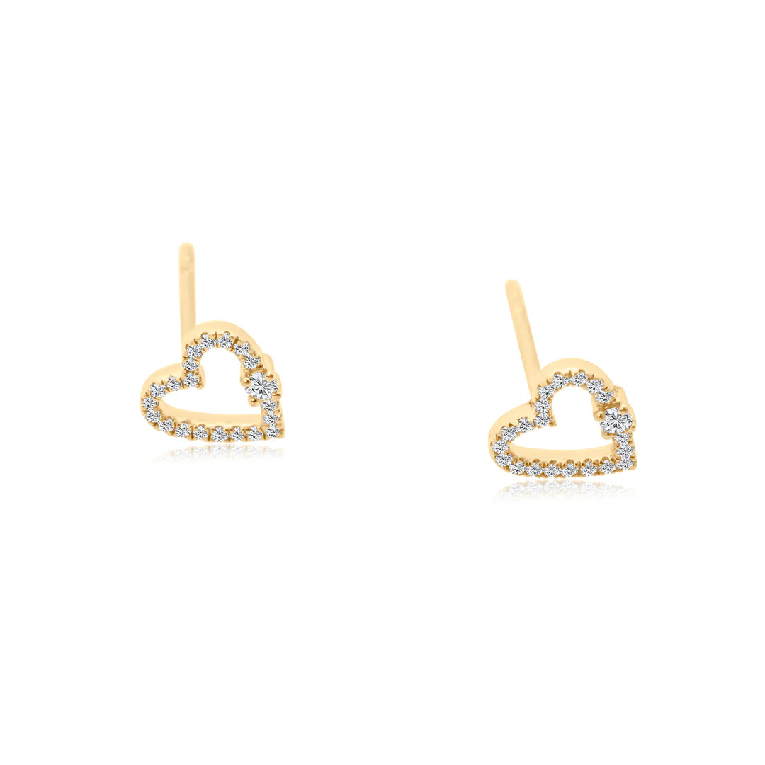 Single Diamond Studded Open Heart Studs
