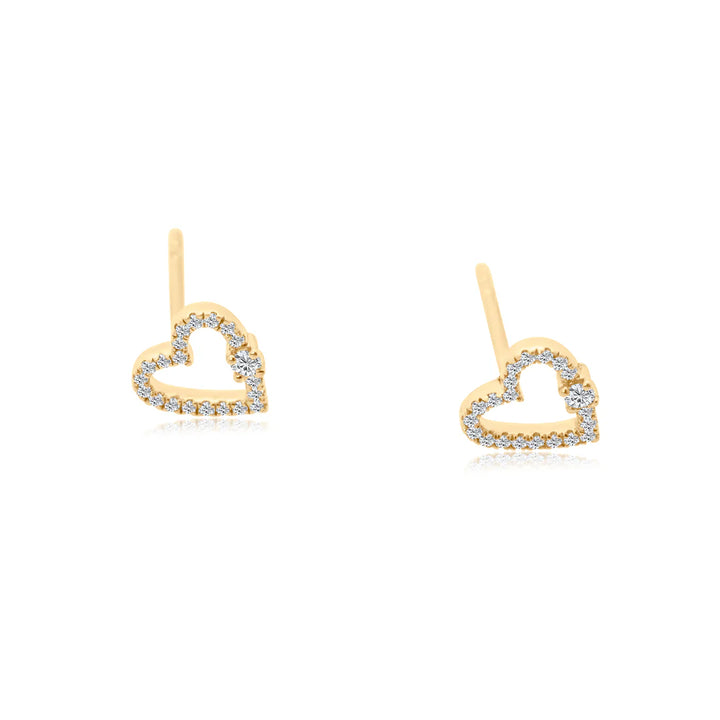 Single Diamond Studded Open Heart Studs