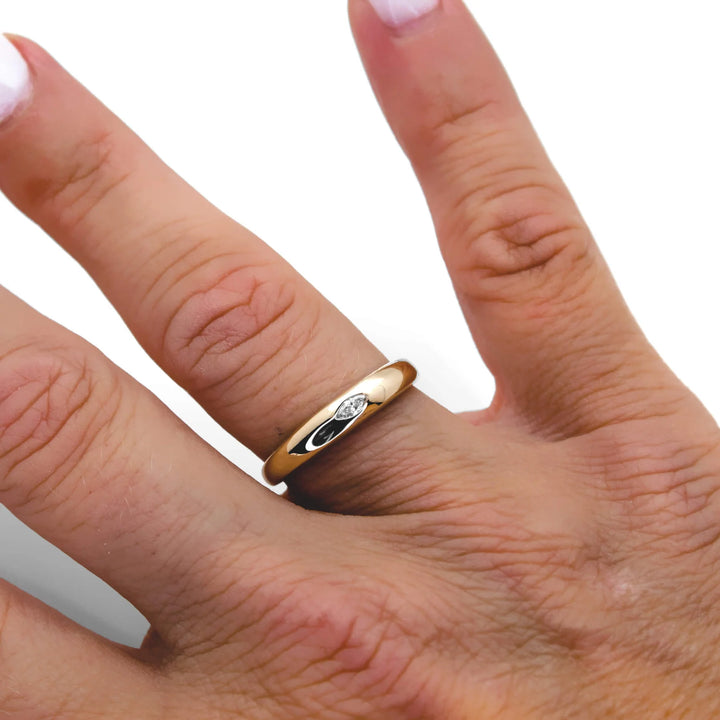 Gold Dome with Marquise Diamond Ring