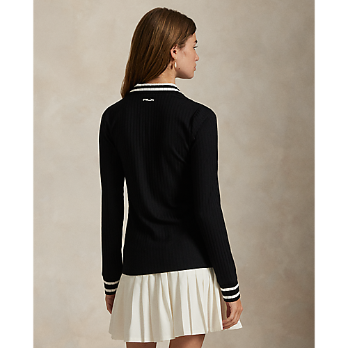 Slim Fit Ribbed Long-Sleeve Polo Shirt