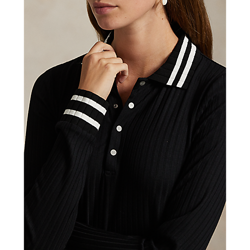 Slim Fit Ribbed Long-Sleeve Polo Shirt