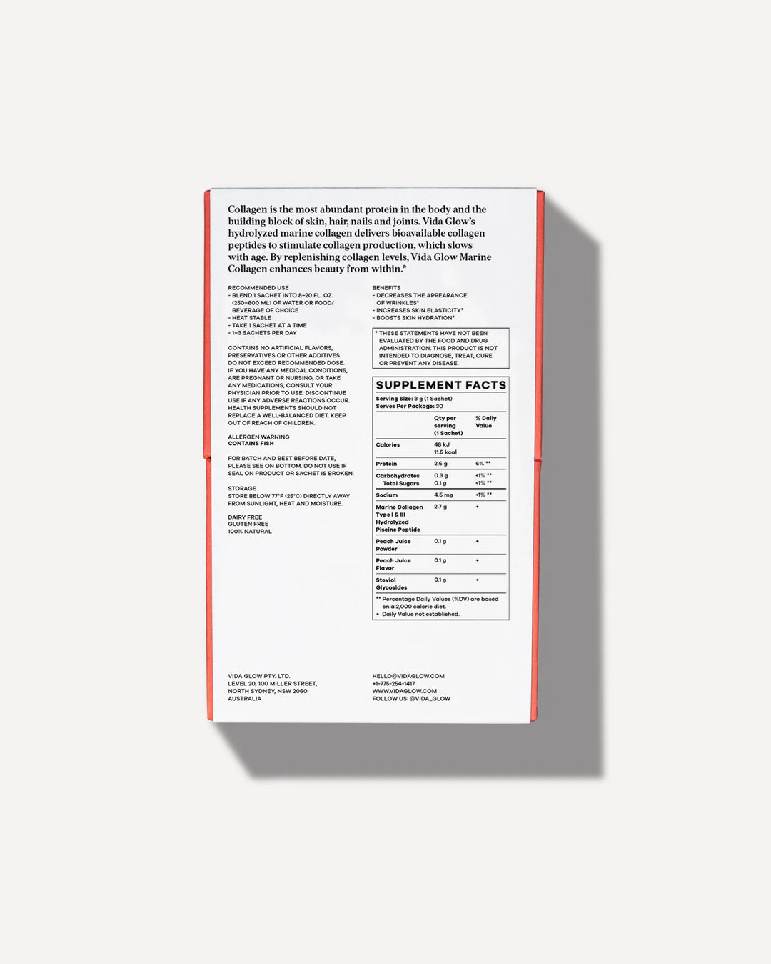 Peach Natural Marine Collagen Peptides Supplement