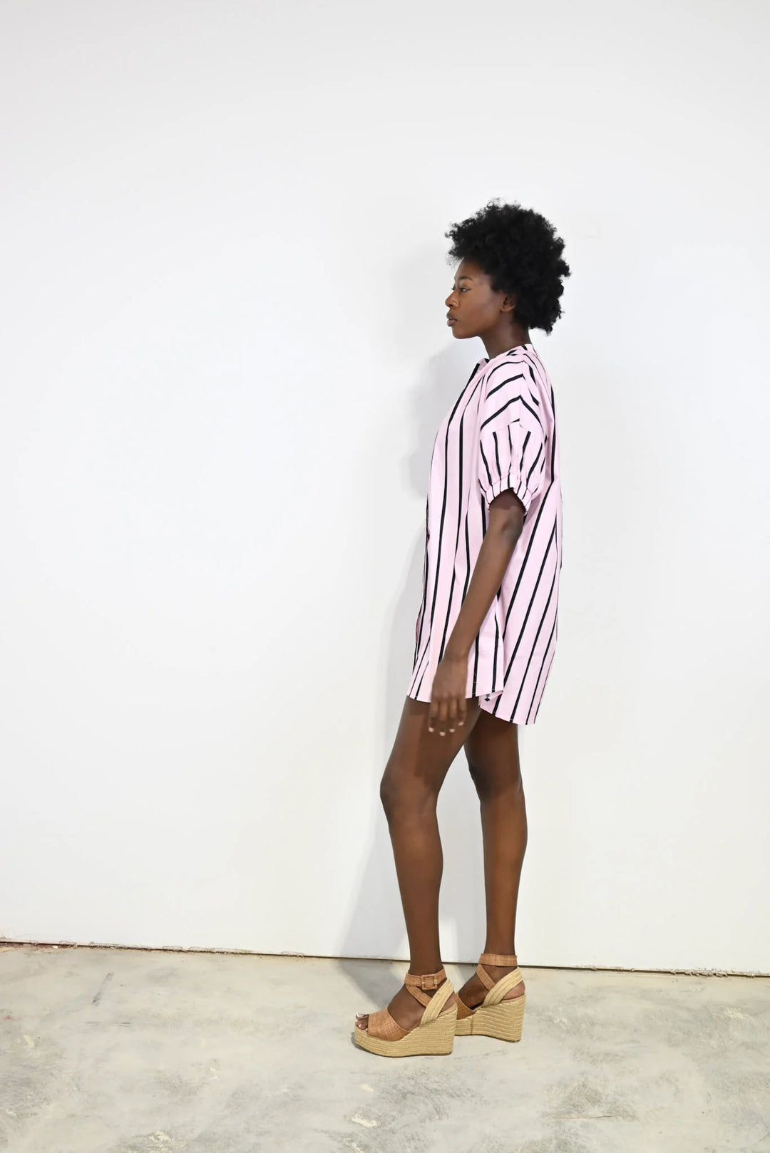 Elastic Sleeve Dress Pink Cabana Stripe