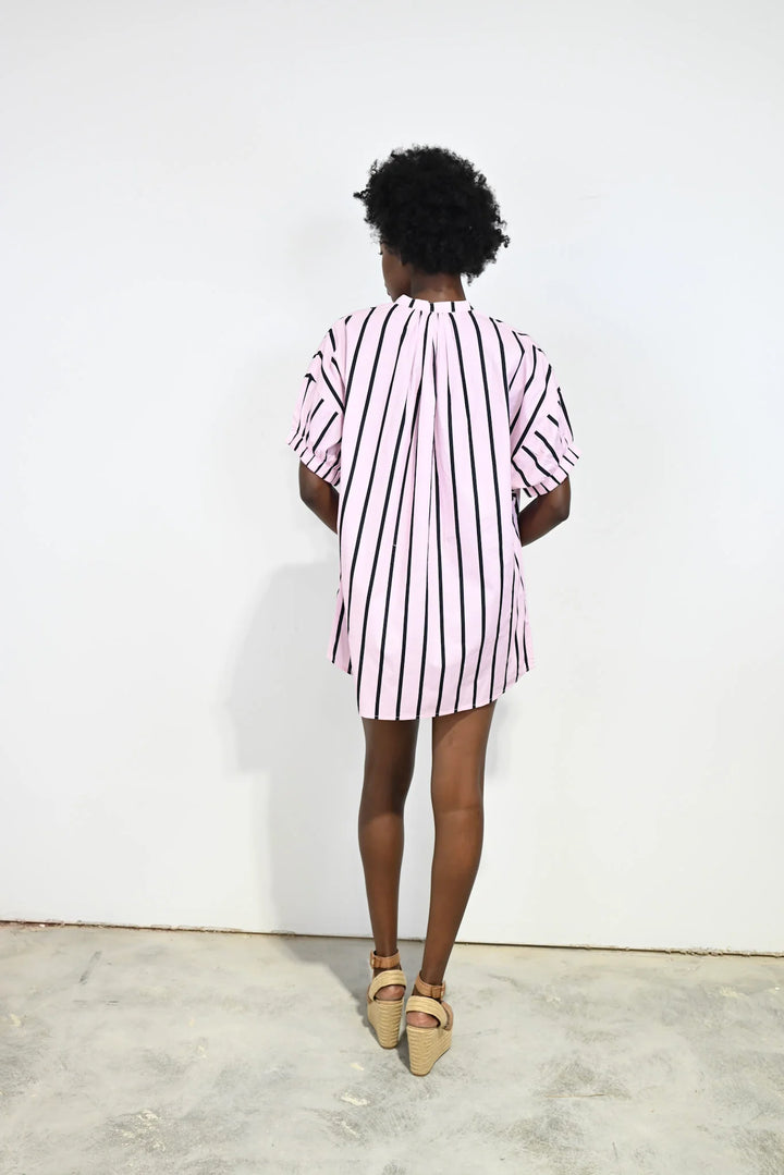 Elastic Sleeve Dress Pink Cabana Stripe