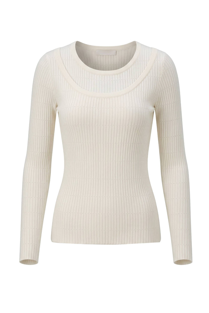 Kris Double Collared Rib Pointelle Sweater