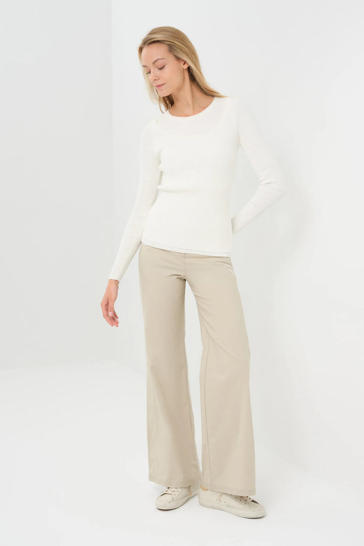 Kris Double Collared Rib Pointelle Sweater