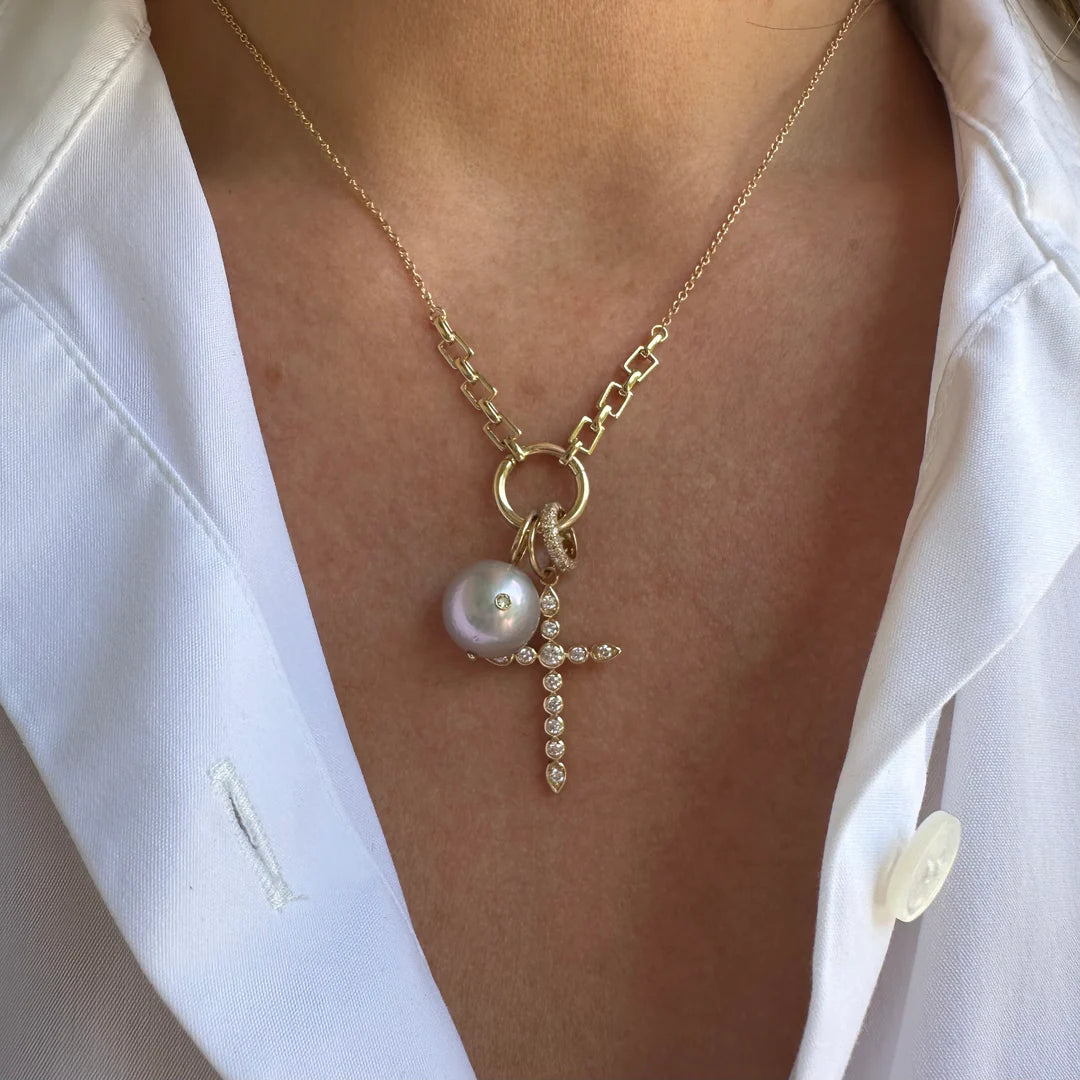 Bezel Diamond Pearl Charm