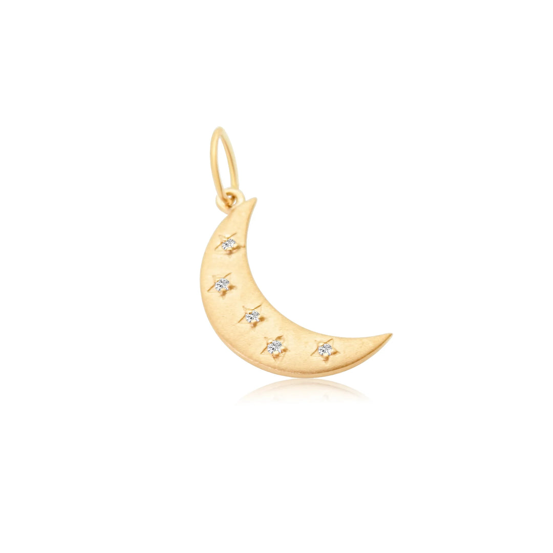 Brushed Gold Diamond Crescent Charm