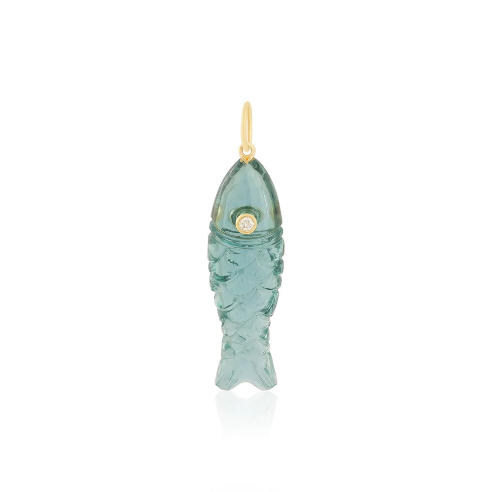 Carved Gemstone Fish Diamond Charm