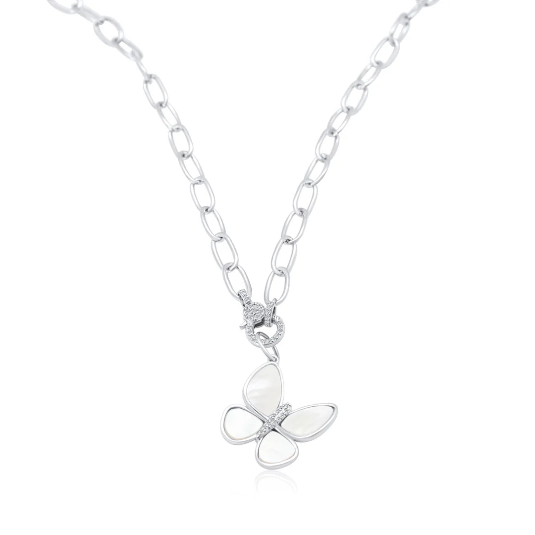 Large Mother of Pearl Diamond Butterfly Charm