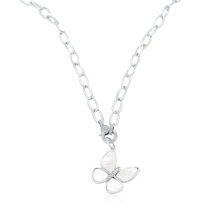 Large Mother of Pearl Diamond Butterfly Charm