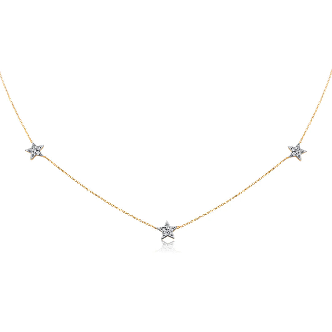 Two Tone Trio Diamond Star Necklace