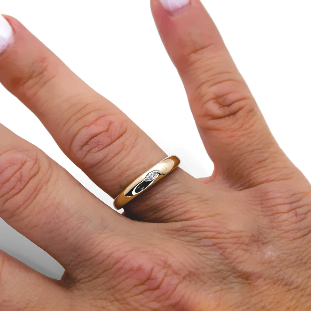 Gold Dome with Marquise Diamond Ring