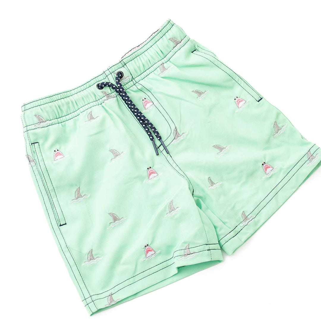 Mint Sharks Boys Swim Trunks