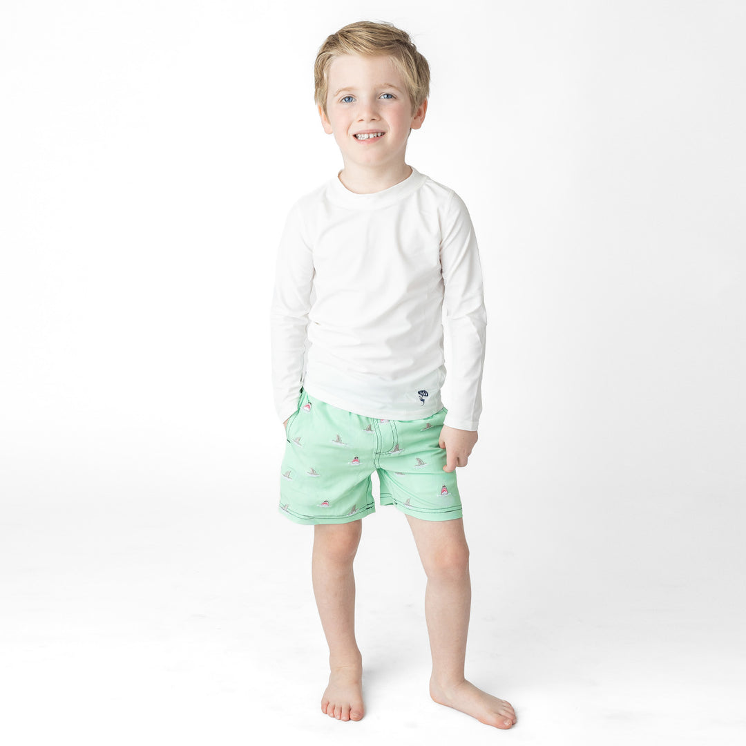 Mint Sharks Boys Swim Trunks