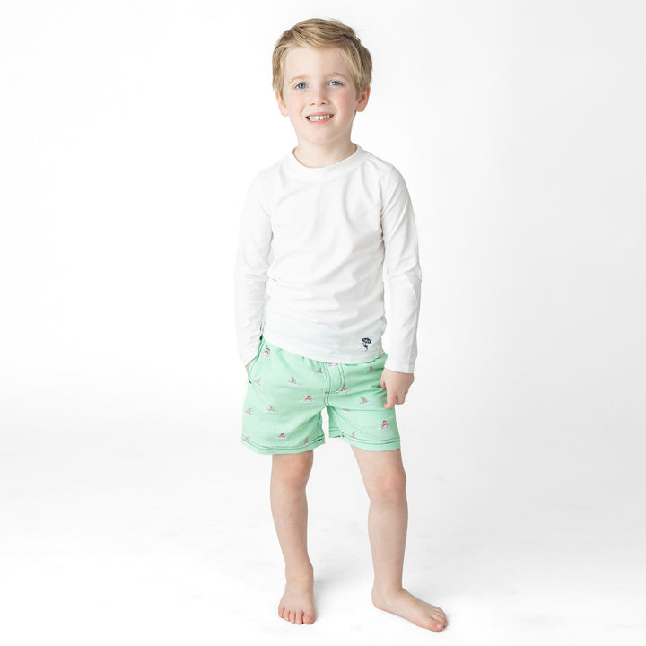 Mint Sharks Boys Swim Trunks