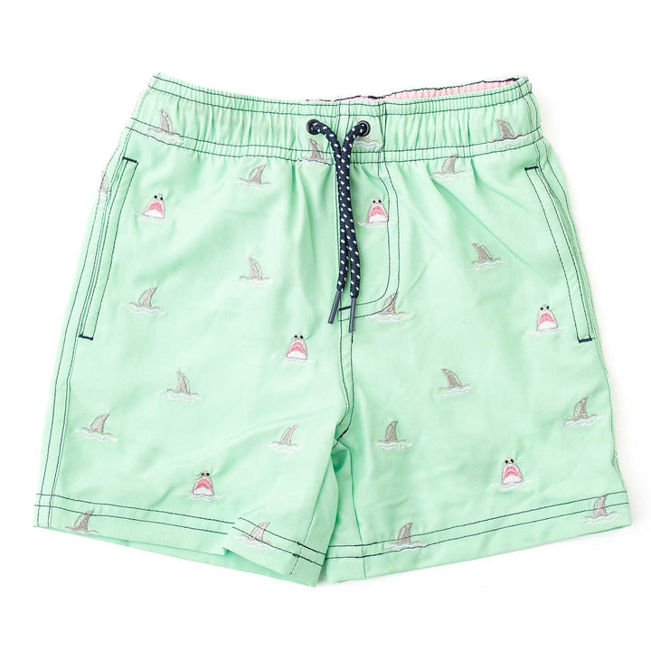 Mint Sharks Boys Swim Trunks
