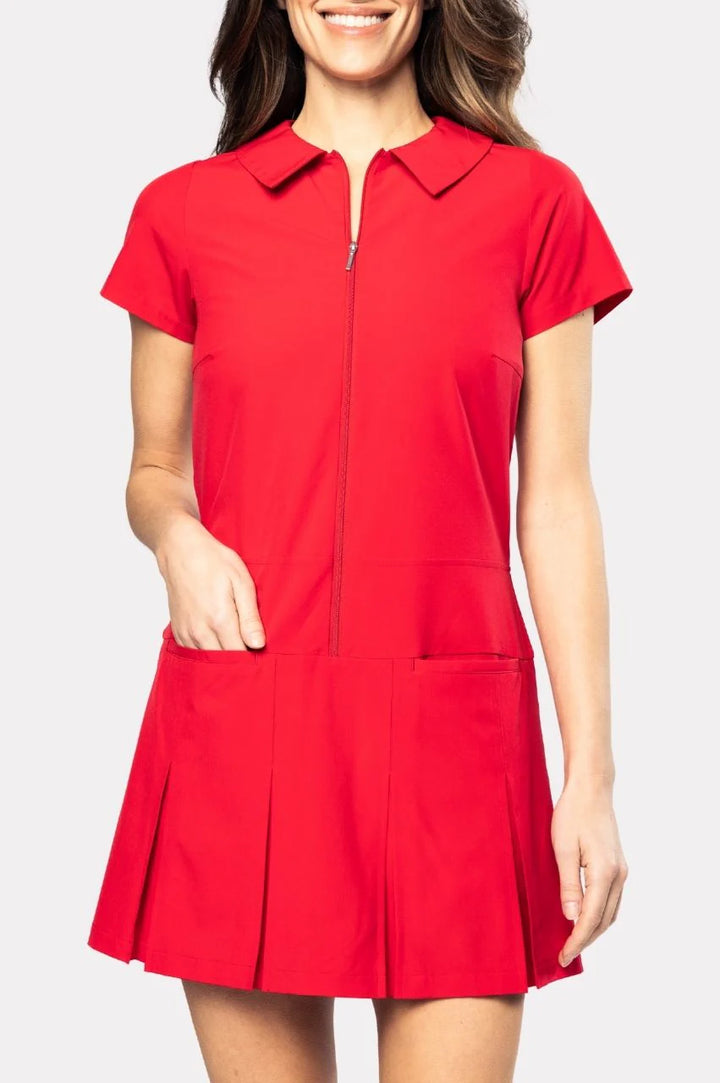 Red Short Sleeve Timeless Pleated Dress