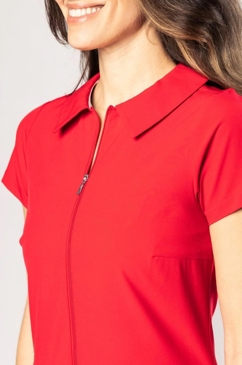 Red Short Sleeve Timeless Pleated Dress