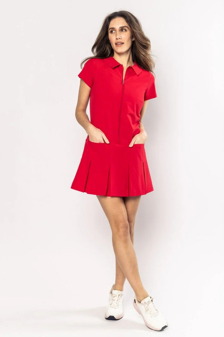 Red Short Sleeve Timeless Pleated Dress