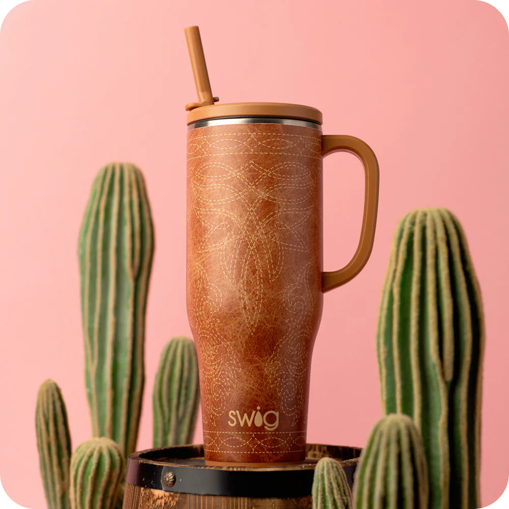 Saddle Stitch Cognac Mega Mug 40oz
