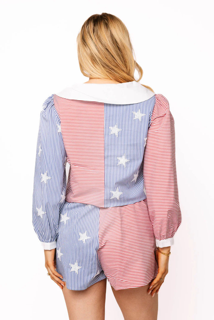 Red, White & Blue Colorblock Stripe Star Short