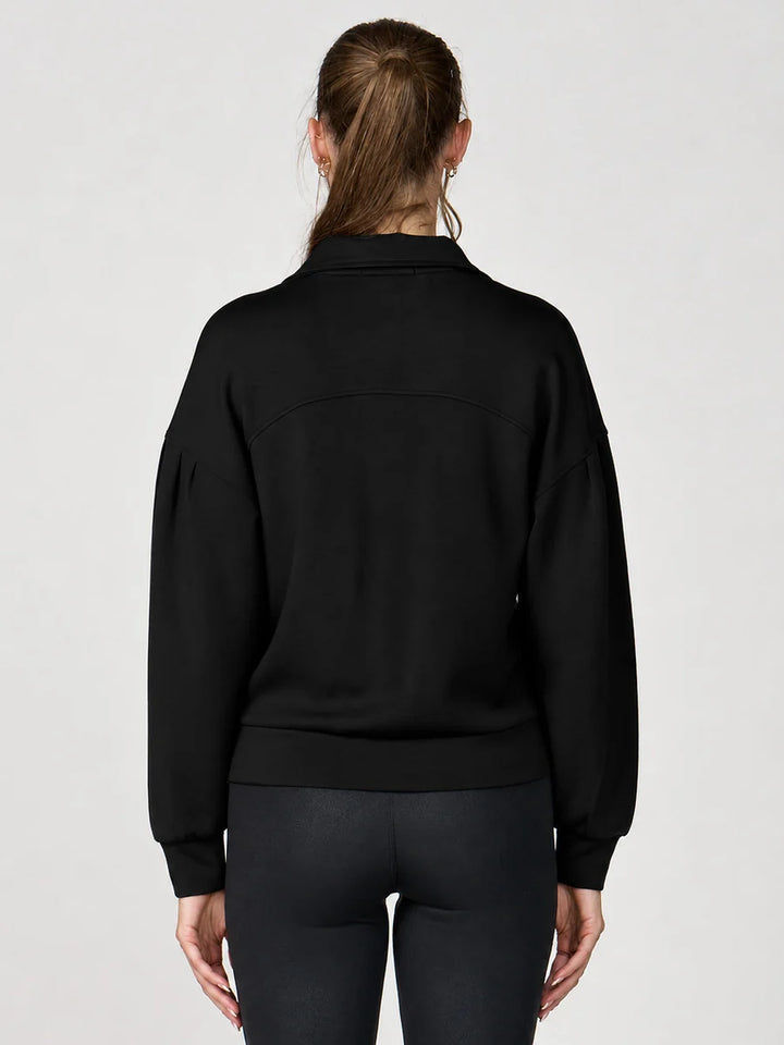 Pleat Sleeve Zip Mock Neck Jacket