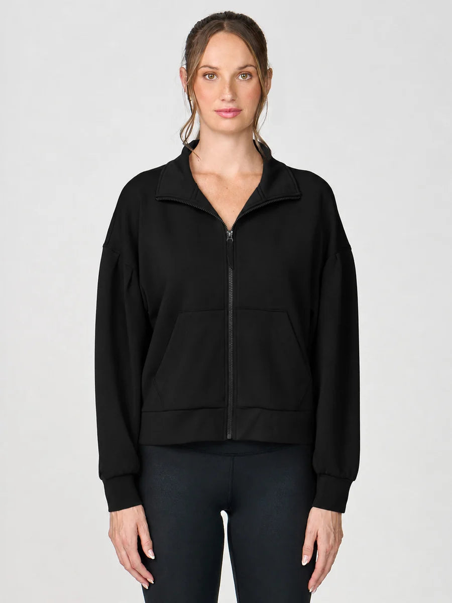 Pleat Sleeve Zip Mock Neck Jacket