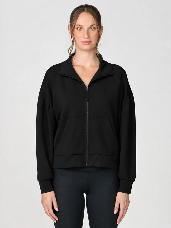 Pleat Sleeve Zip Mock Neck Jacket