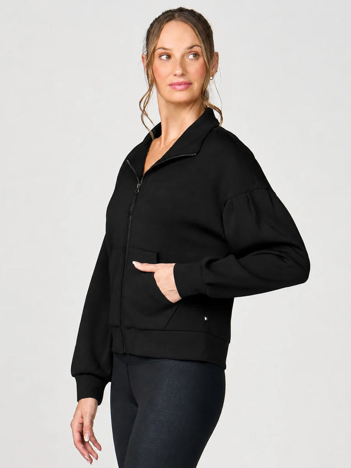 Pleat Sleeve Zip Mock Neck Jacket