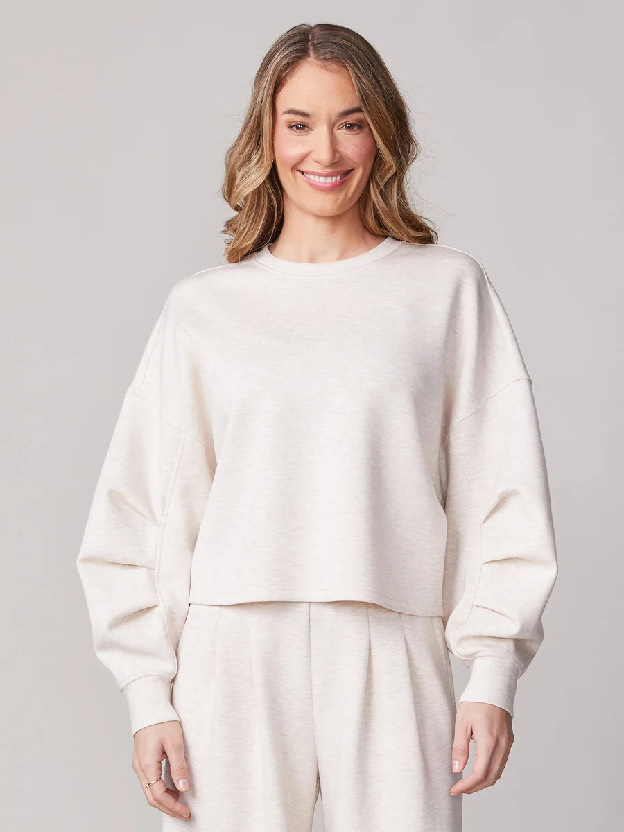 Pleated Cropped Crew Pullover