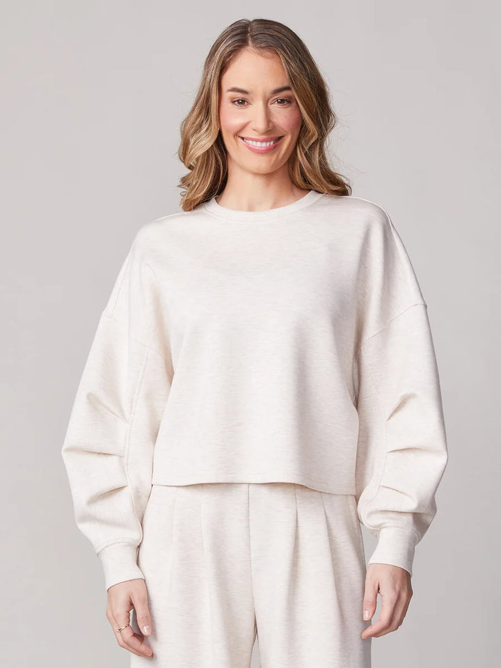 Pleated Cropped Crew Pullover
