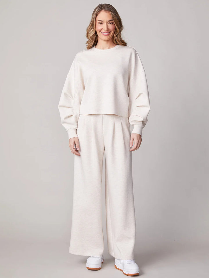 Pleated Cropped Crew Pullover