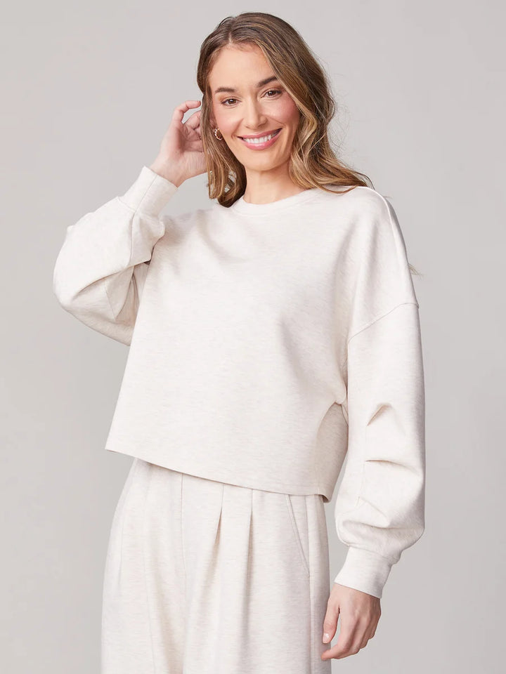Pleated Cropped Crew Pullover