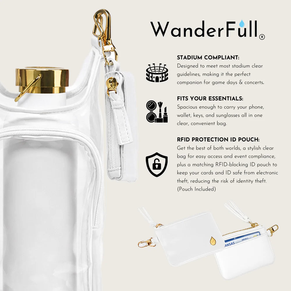 Clear HydroBag® Stadium with White Vegan Leather Trim