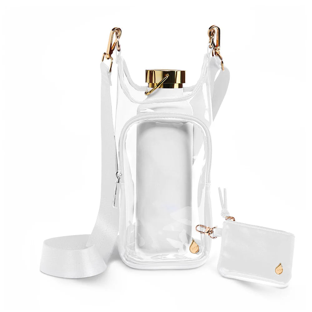 Clear HydroBag® Stadium with White Vegan Leather Trim