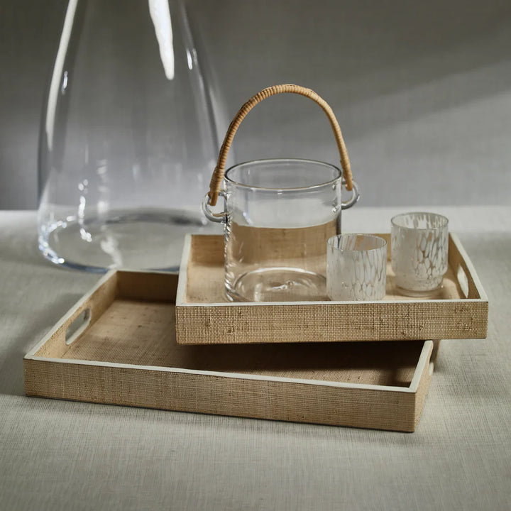 Atelier Natural Fiber Raffia Serving Tray with Leather Trim - Small