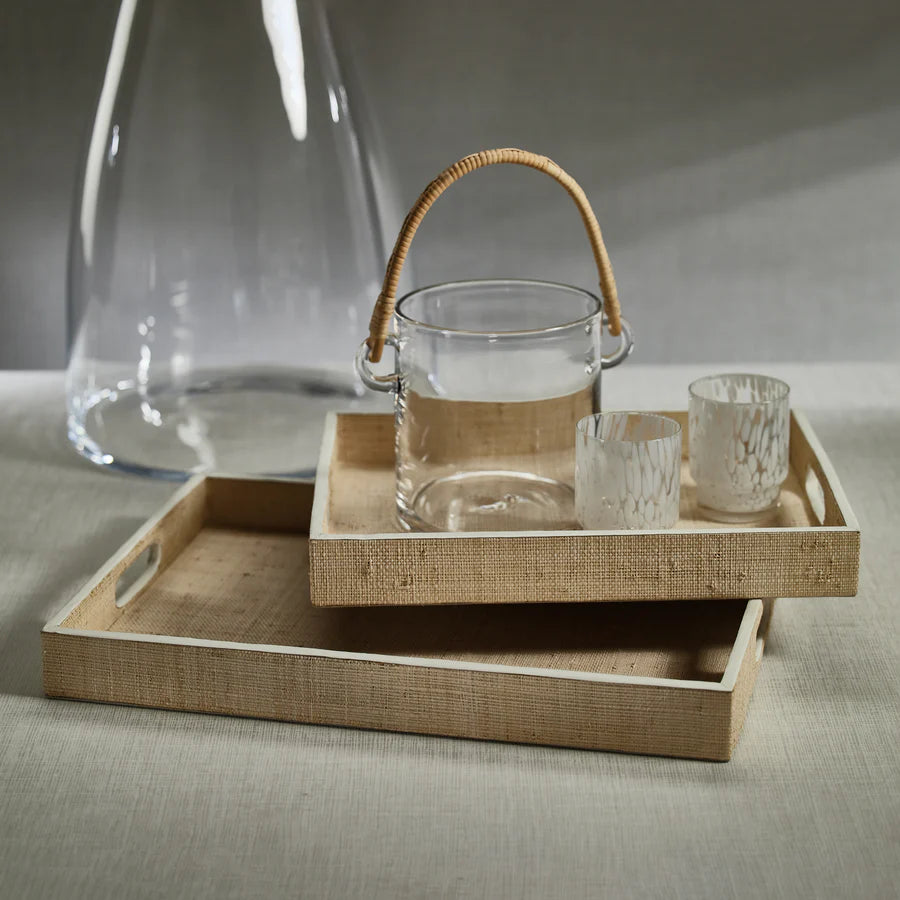 Atelier Natural Fiber Raffia Serving Tray with Leather Trim - Large