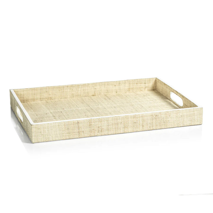 Atelier Natural Fiber Raffia Serving Tray with Leather Trim - Large