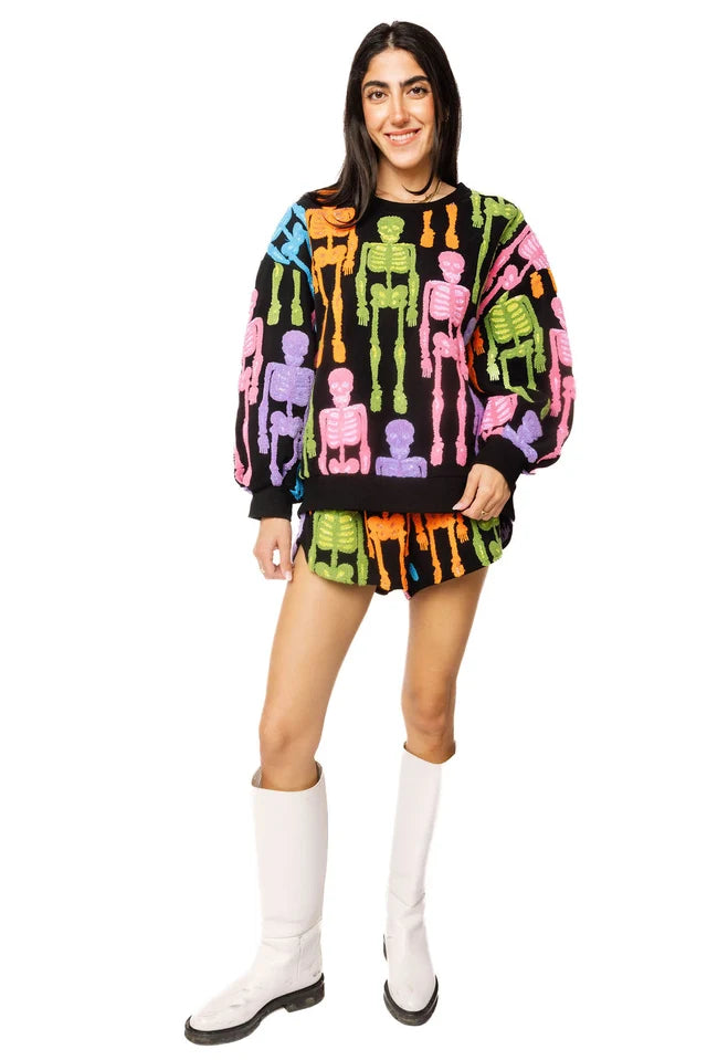 Black Multi Fuzzy Skeleton Sweatshirt