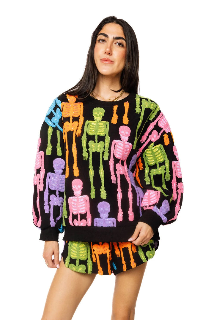 Black Multi Fuzzy Skeleton Sweatshirt